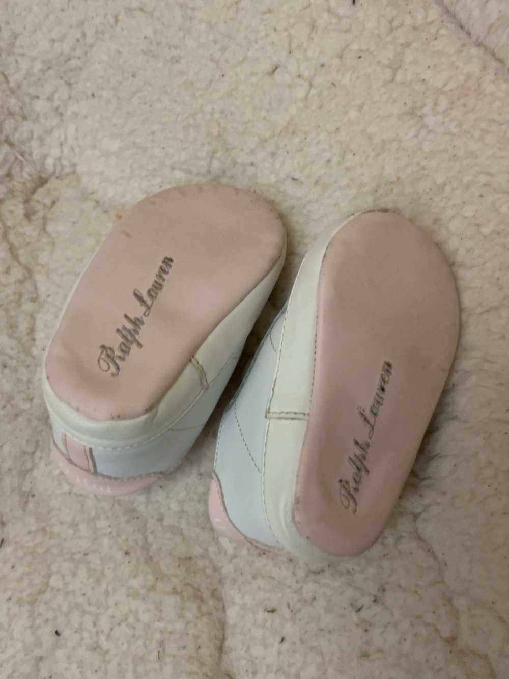 Ralph Lauren White Baby Shoes with Pink Soles
